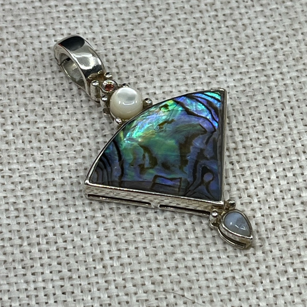 ✨ Abalone Shell & Gemstone Pendant – Sterling Silver Vintage Design - Picture 13 of 17